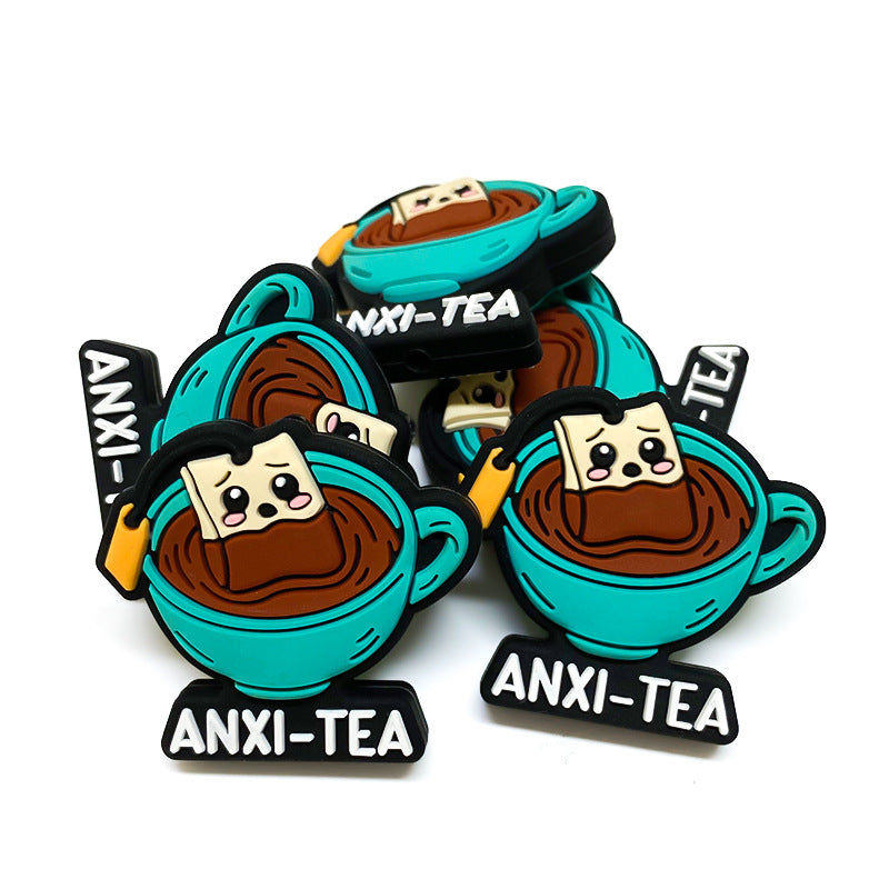 Wholesale 10pcs/pack Simulation tea coffee cup silicone beads English short sentence cartoon jewelry accessories
